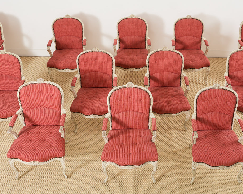 Set of Twelve Country French Provincial Style Painted Dining Chairs