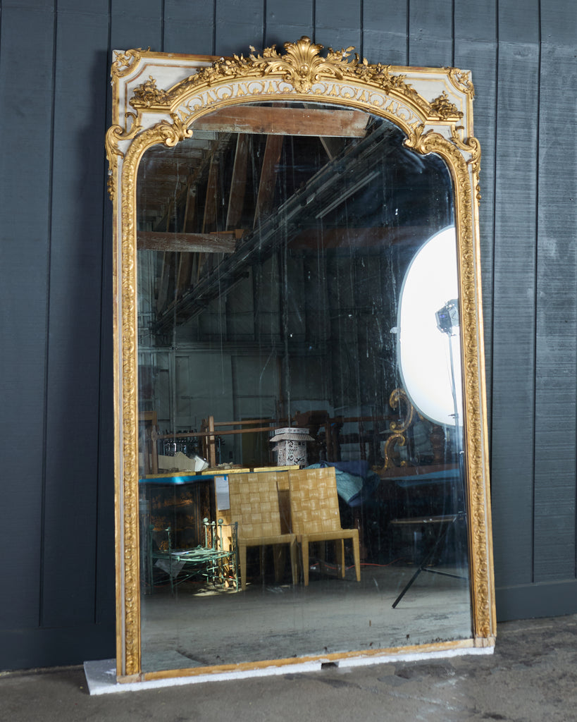 Monumental French Louis XVI Style Giltwood Floor Mirror