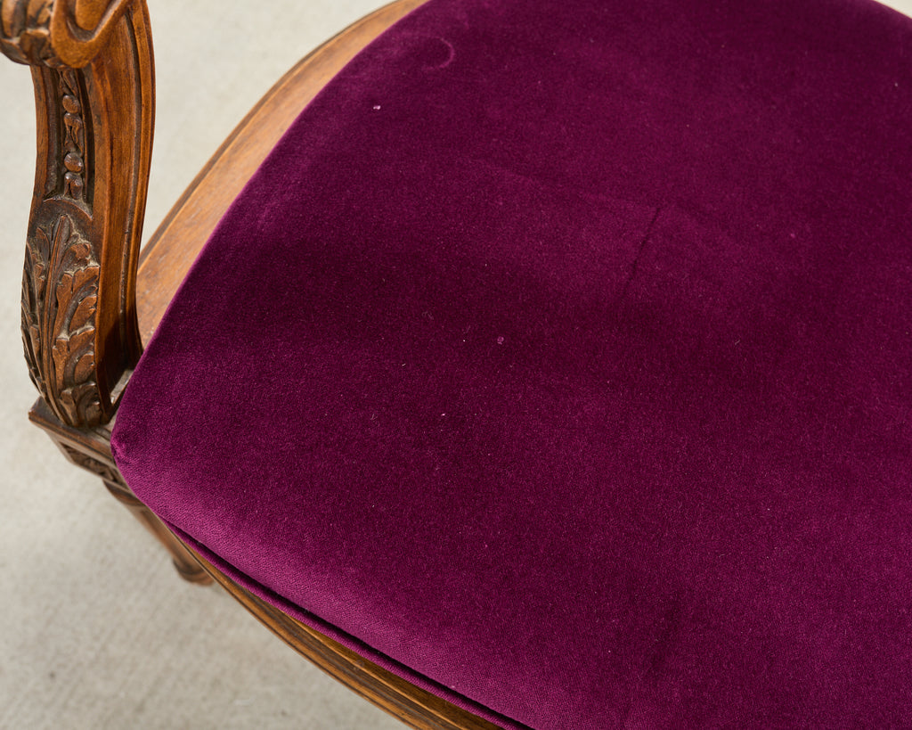 French Louis XVI Style Carved Walnut Cane Fauteuil Armchair