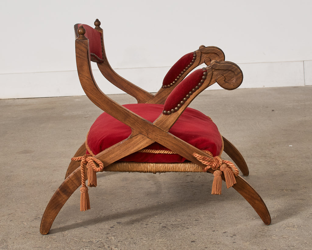 Regency Style Oak Camel Elephant Saddle Stool with Curule Legs