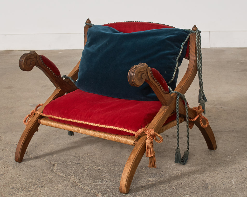 Regency Style Oak Camel Elephant Saddle Stool with Curule Legs