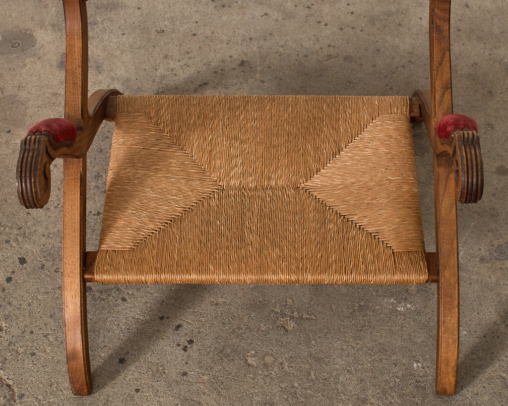 Regency Style Oak Camel Elephant Saddle Stool with Curule Legs