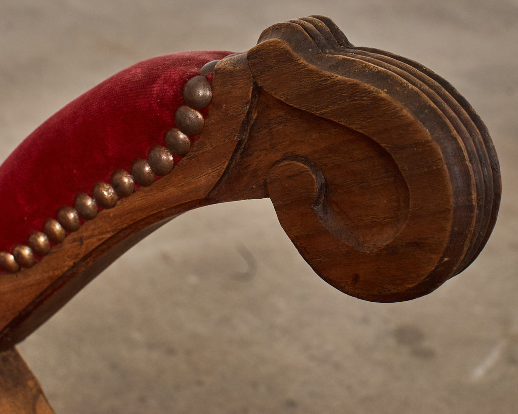 Regency Style Oak Camel Elephant Saddle Stool with Curule Legs