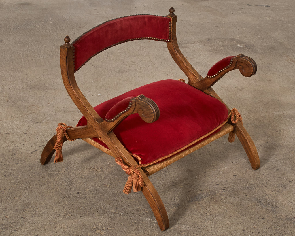 Regency Style Oak Camel Elephant Saddle Stool with Curule Legs