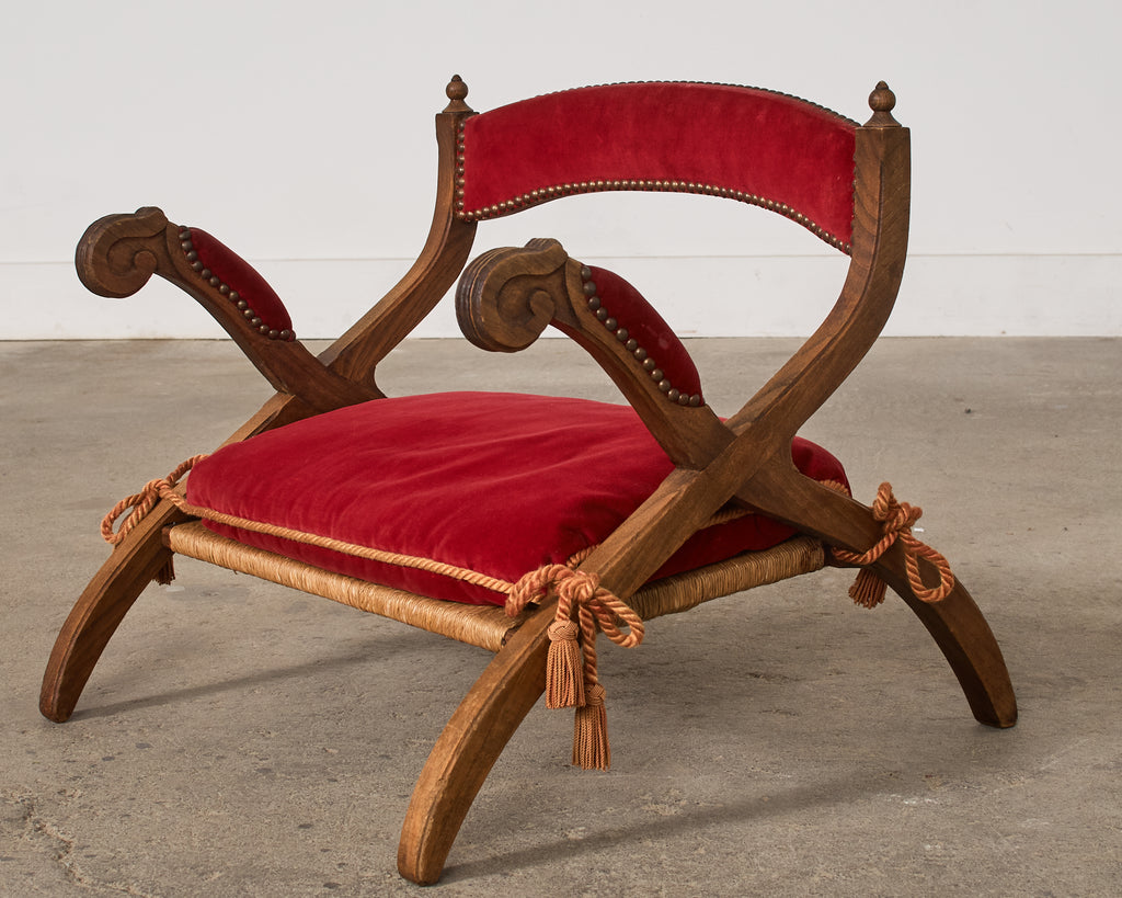 Regency Style Oak Camel Elephant Saddle Stool with Curule Legs
