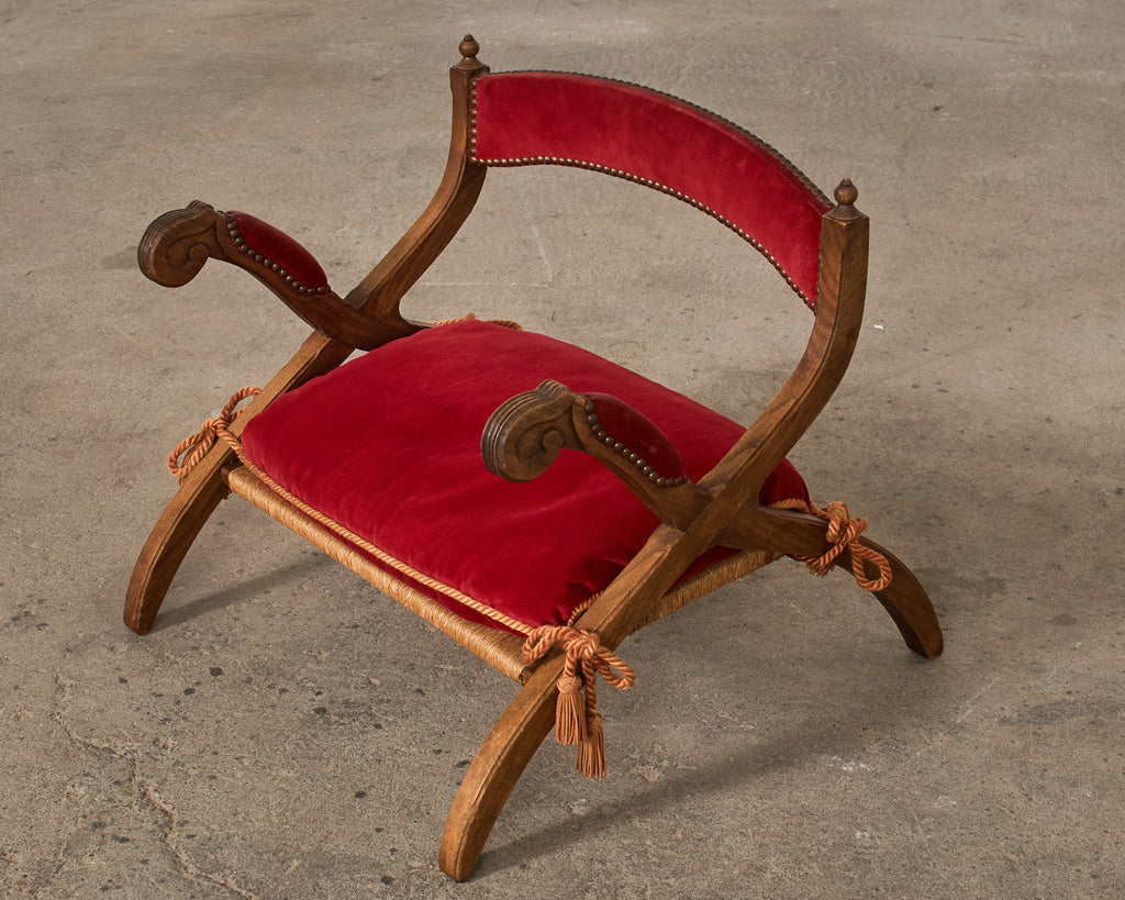 Regency Style Oak Camel Elephant Saddle Stool with Curule Legs