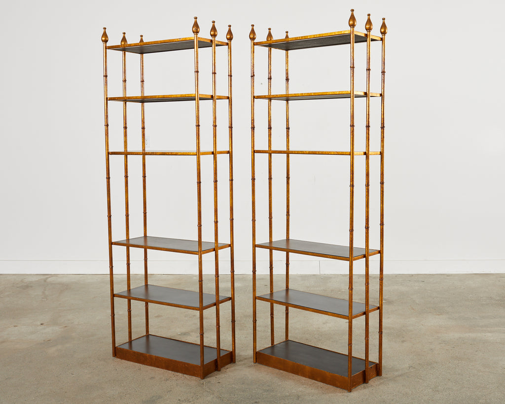 Pair of Italian Regency Faux Bamboo Iron Etagere Display Shelves