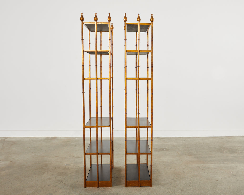 Pair of Italian Regency Faux Bamboo Iron Etagere Display Shelves