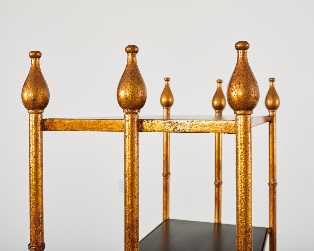 Pair of Italian Regency Faux Bamboo Iron Etagere Display Shelves