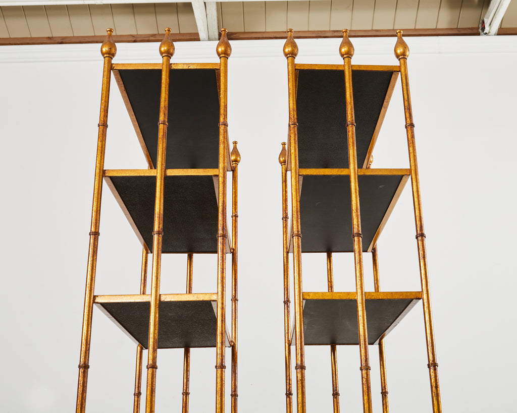 Pair of Italian Regency Faux Bamboo Iron Etagere Display Shelves