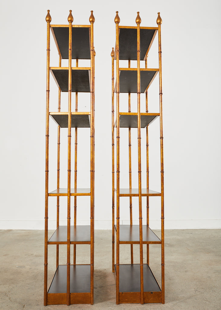 Pair of Italian Regency Faux Bamboo Iron Etagere Display Shelves