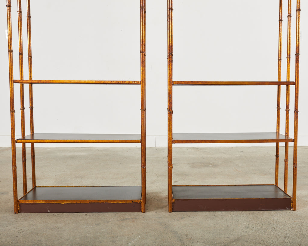 Pair of Italian Regency Faux Bamboo Iron Etagere Display Shelves