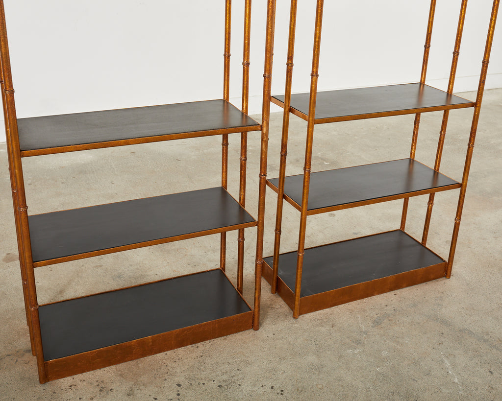 Pair of Italian Regency Faux Bamboo Iron Etagere Display Shelves