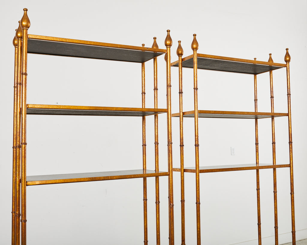 Pair of Italian Regency Faux Bamboo Iron Etagere Display Shelves