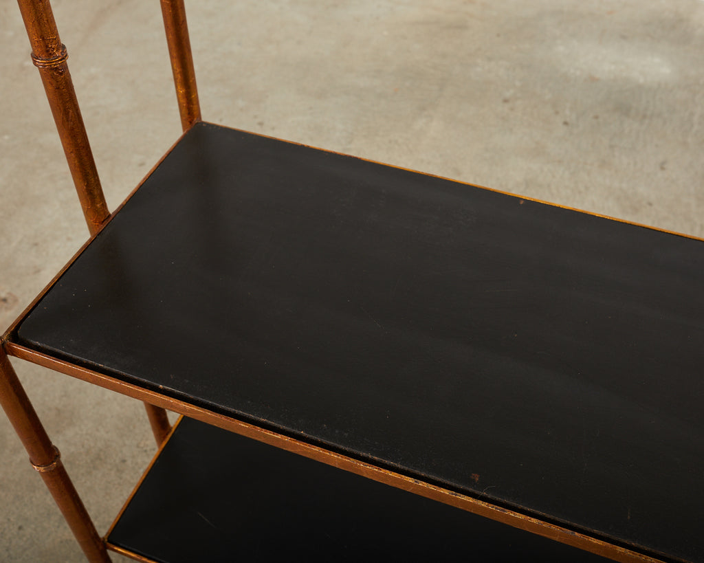 Pair of Italian Regency Faux Bamboo Iron Etagere Display Shelves