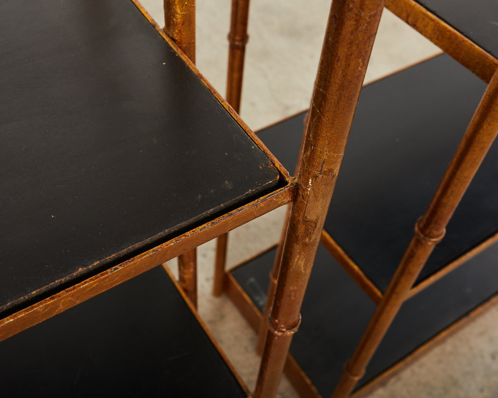 Pair of Italian Regency Faux Bamboo Iron Etagere Display Shelves