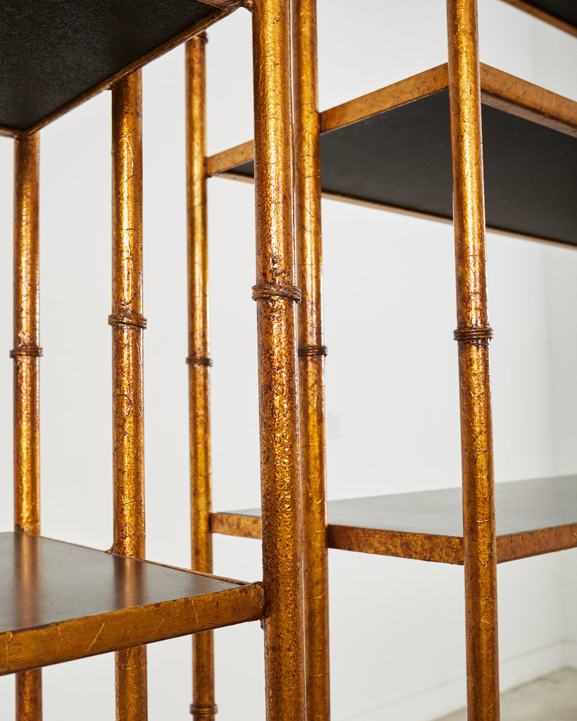 Pair of Italian Regency Faux Bamboo Iron Etagere Display Shelves