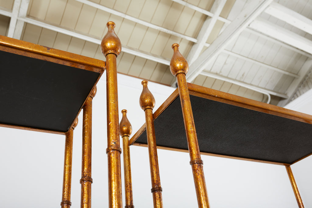 Pair of Italian Regency Faux Bamboo Iron Etagere Display Shelves