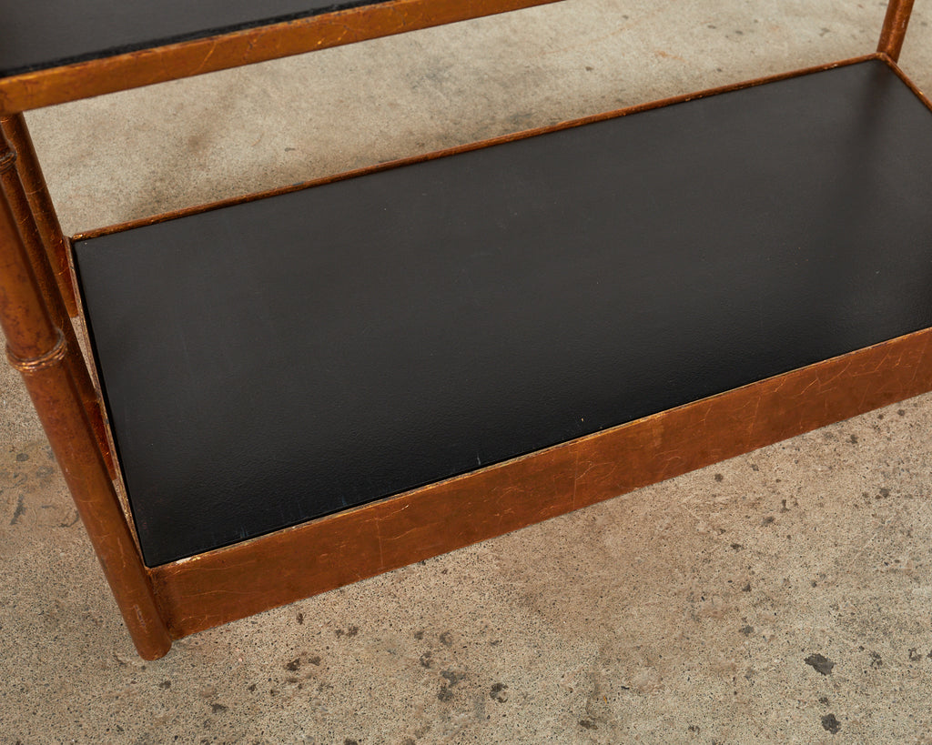 Pair of Italian Regency Faux Bamboo Iron Etagere Display Shelves