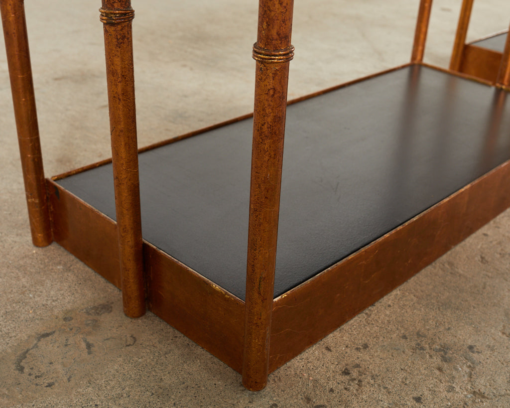 Pair of Italian Regency Faux Bamboo Iron Etagere Display Shelves