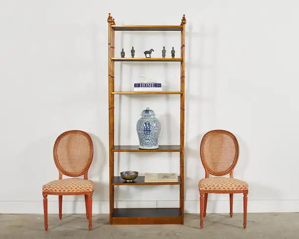 Pair of Italian Regency Faux Bamboo Iron Etagere Display Shelves