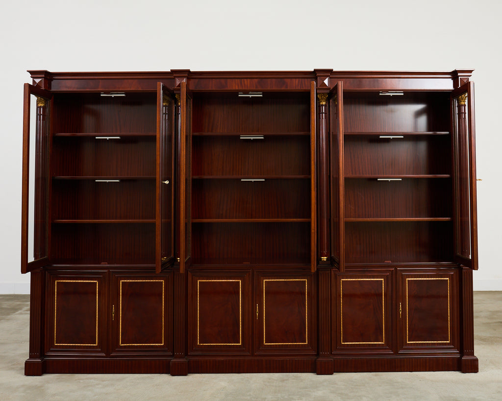 Grand Regency Style Bronze Mounted Mahogany Library Bookcase
