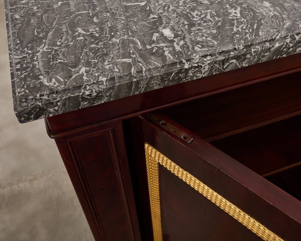 Neoclassical Louis Philippe Marble Top Mahogany Sideboard Buffet