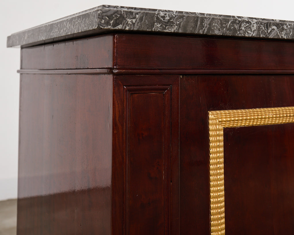 Neoclassical Louis Philippe Marble Top Mahogany Sideboard Buffet