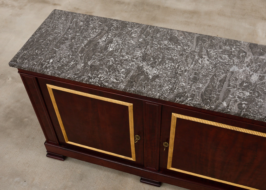 Neoclassical Louis Philippe Marble Top Mahogany Sideboard Buffet