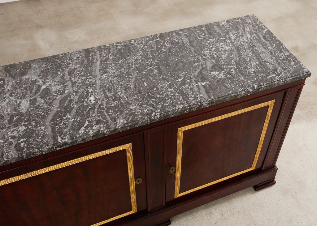 Neoclassical Louis Philippe Marble Top Mahogany Sideboard Buffet