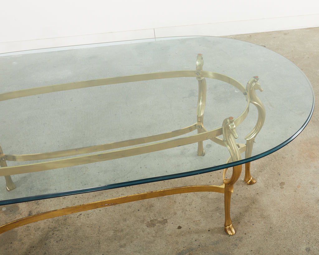 Maison Jansen Style Hollywood Regency Brass Oval Dining Table