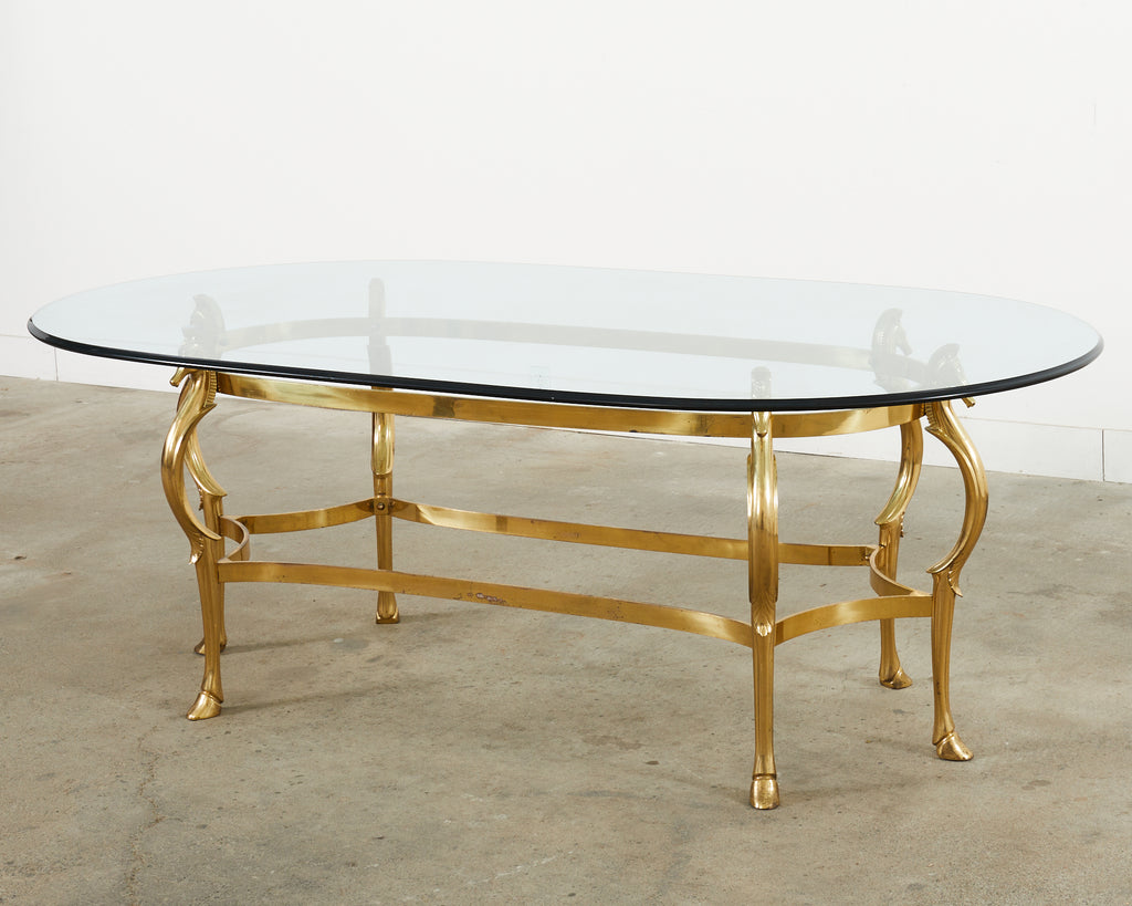 Maison Jansen Style Hollywood Regency Brass Oval Dining Table