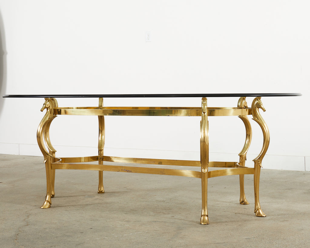 Maison Jansen Style Hollywood Regency Brass Oval Dining Table