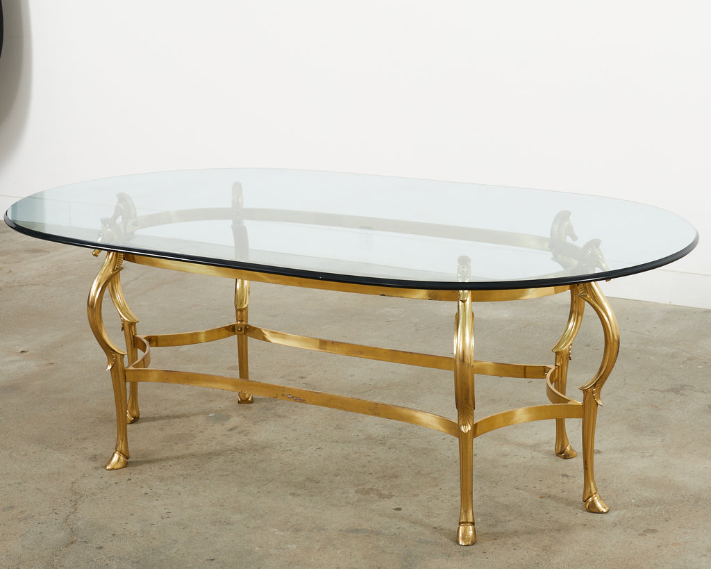 Maison Jansen Style Hollywood Regency Brass Oval Dining Table