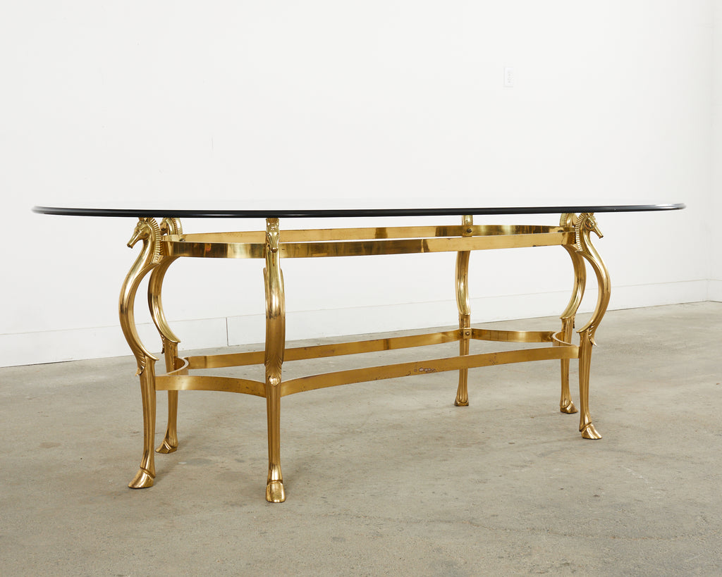 Maison Jansen Style Hollywood Regency Brass Oval Dining Table