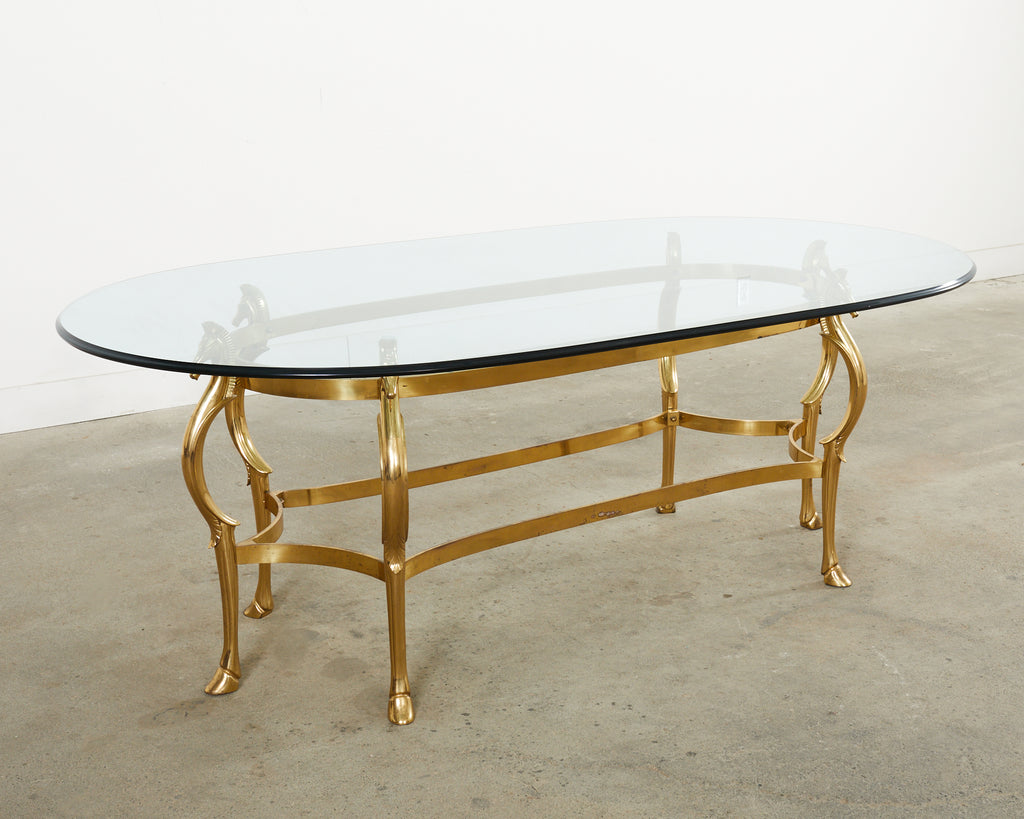 Maison Jansen Style Hollywood Regency Brass Oval Dining Table