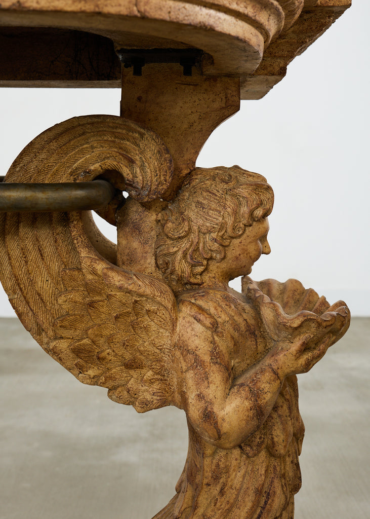 Pair of Maitland Smith Neoclassical Cast Stone Demilune Consoles