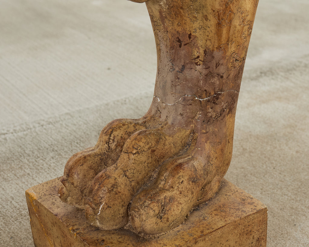 Pair of Maitland Smith Neoclassical Cast Stone Demilune Consoles