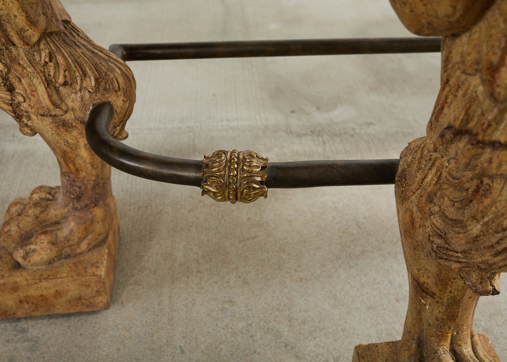 Pair of Maitland Smith Neoclassical Cast Stone Demilune Consoles