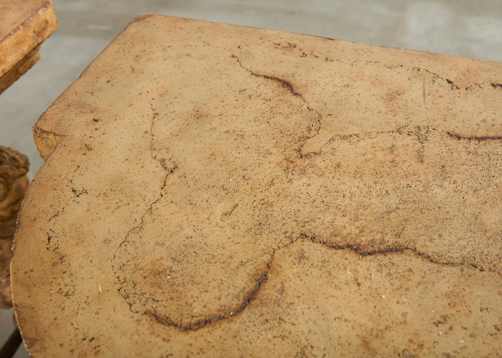 Pair of Maitland Smith Neoclassical Cast Stone Demilune Consoles