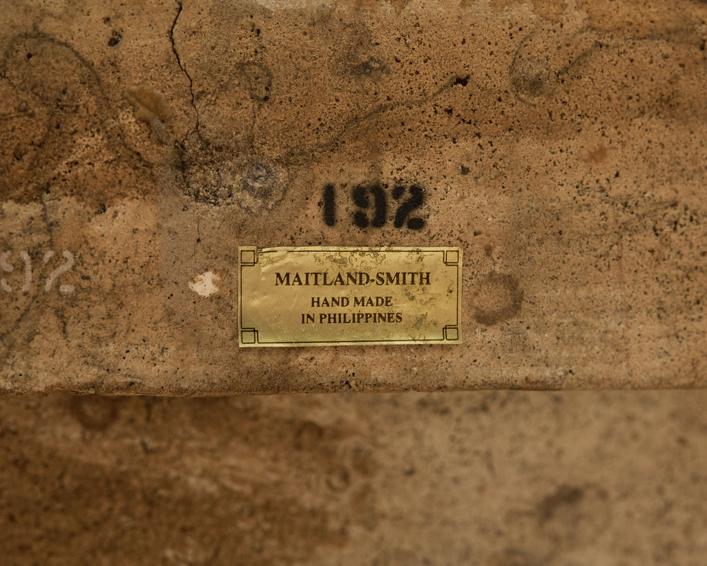 Pair of Maitland Smith Neoclassical Cast Stone Demilune Consoles