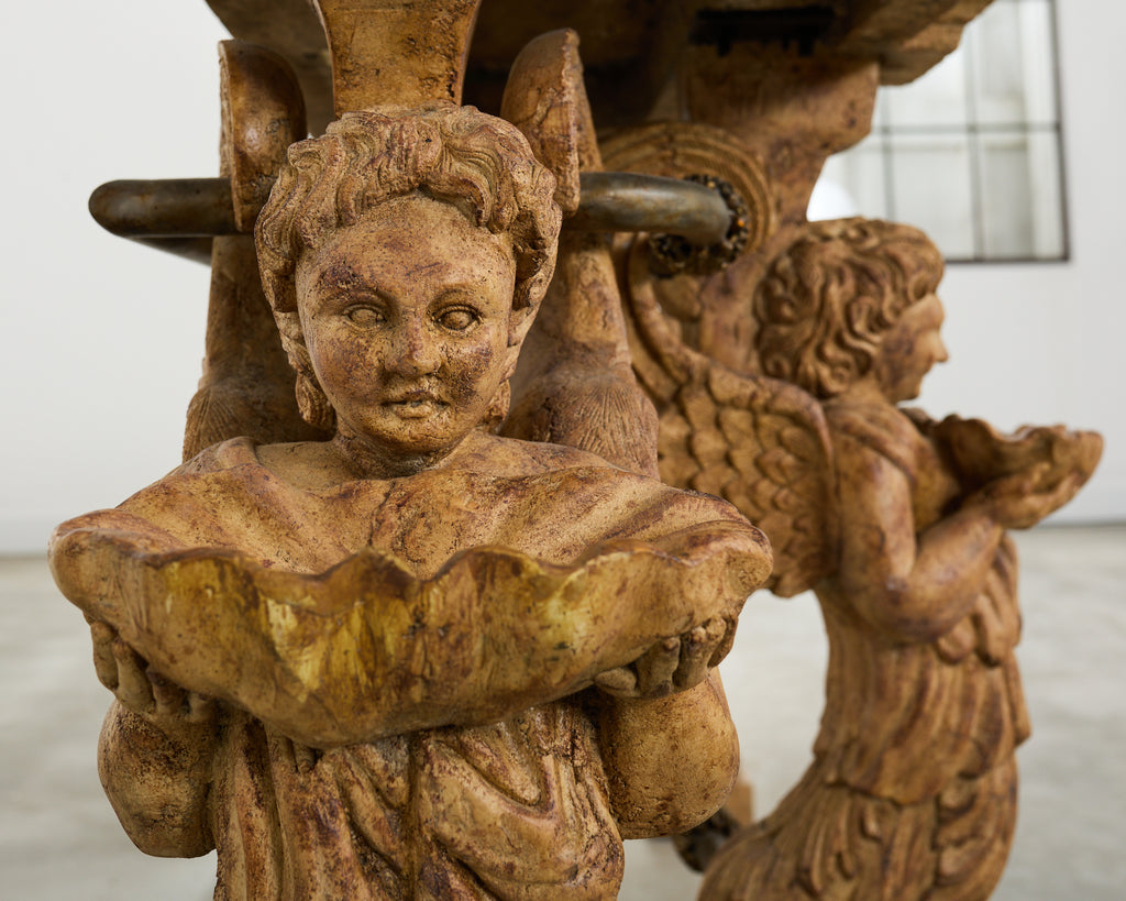 Pair of Maitland Smith Neoclassical Cast Stone Demilune Consoles