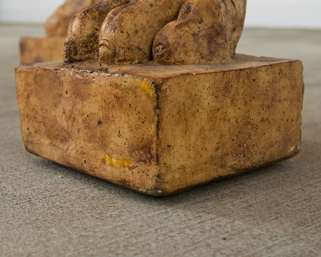 Pair of Maitland Smith Neoclassical Cast Stone Demilune Consoles