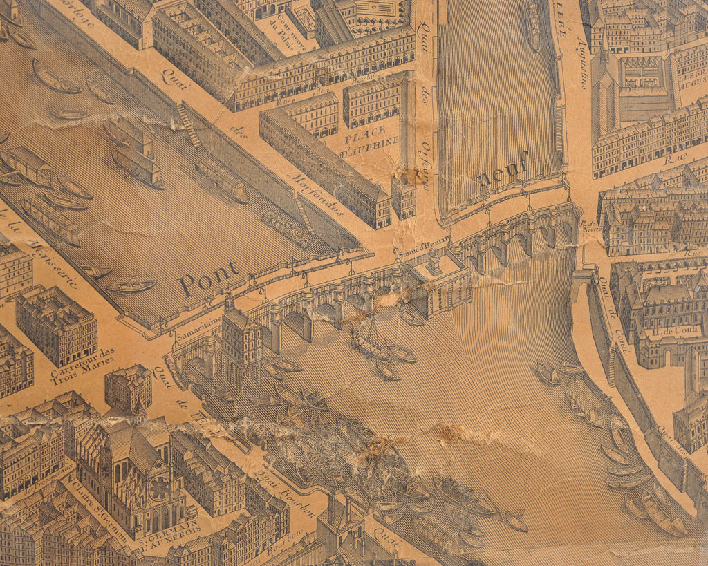 Framed Bird's Eye Map of Paris After Michel-Étienne Turgot 8 Ft