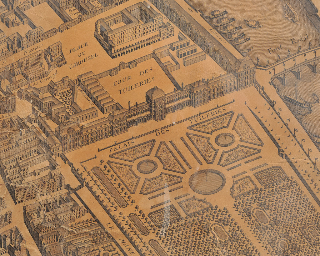 Framed Bird's Eye Map of Paris After Michel-Étienne Turgot 8 Ft