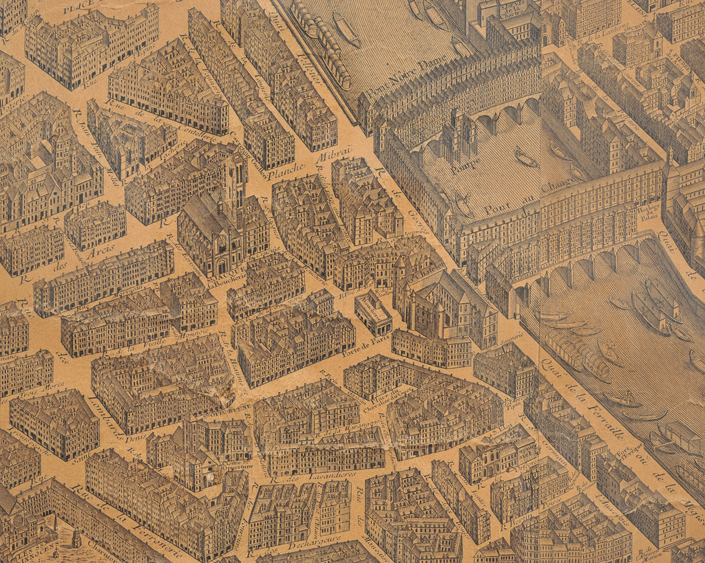 Framed Bird's Eye Map of Paris After Michel-Étienne Turgot 8 Ft