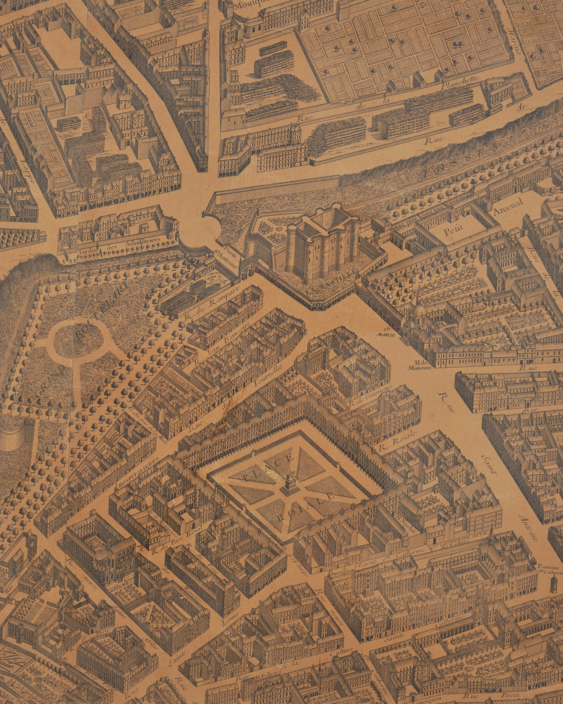 Framed Bird's Eye Map of Paris After Michel-Étienne Turgot 8 Ft