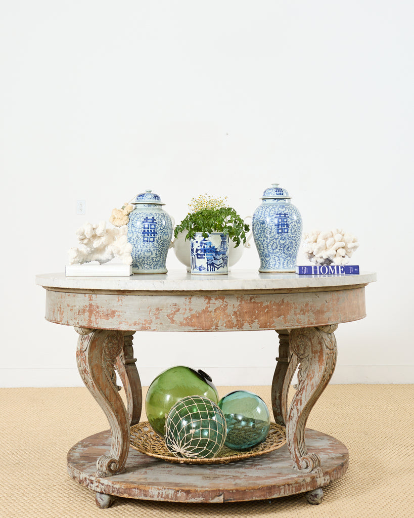 Monumental Swedish Gustavian Style Marble Top Center Table