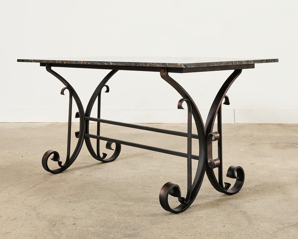 Italian Wrought Iron and Black Marble Dining Table