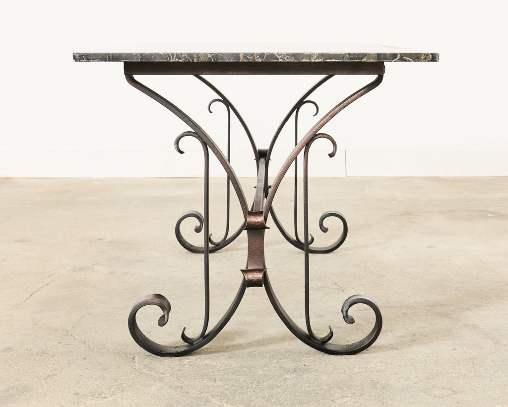 Italian Wrought Iron and Black Marble Dining Table
